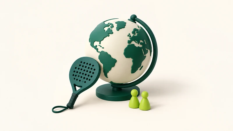 A small globe beside a padel racket and two player markers.
