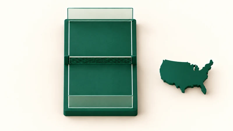 A symmetrical green padel court tile beside a green contiguous United States silhouette.