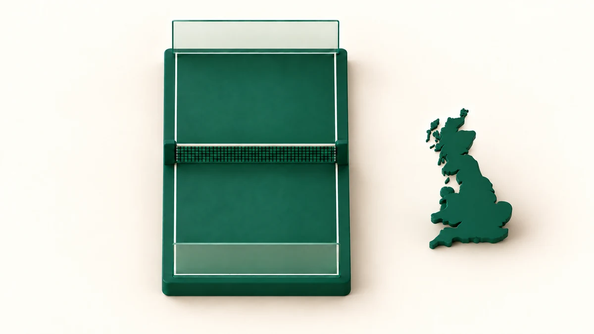 A symmetrical green padel court tile beside a green Great Britain silhouette.